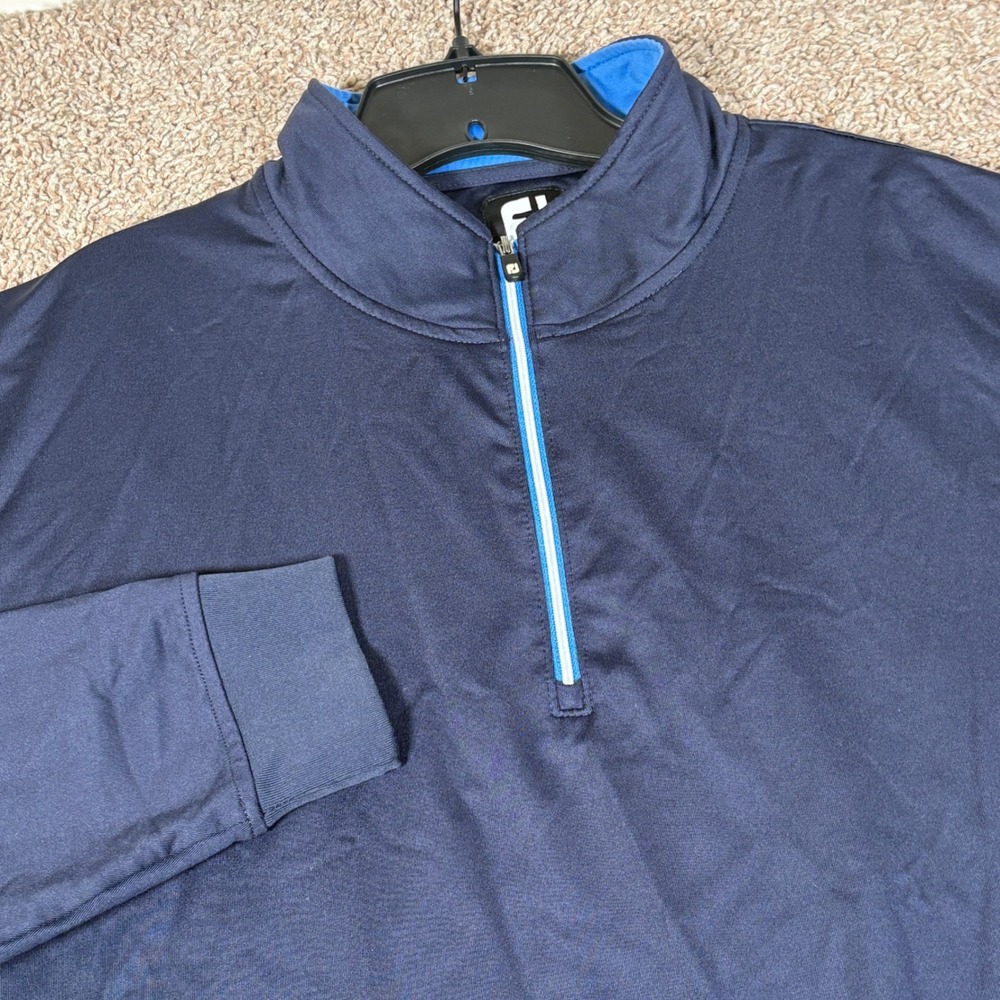 FootJoy Mens Navy Blue Quarter Zip Golf Pullover Large Nylon Spandex Stretch